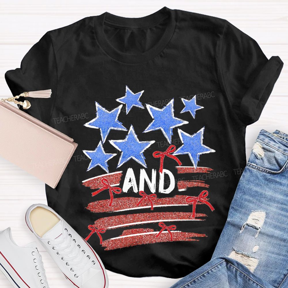 Blue Star And Red Strip Teacher T-shirt
