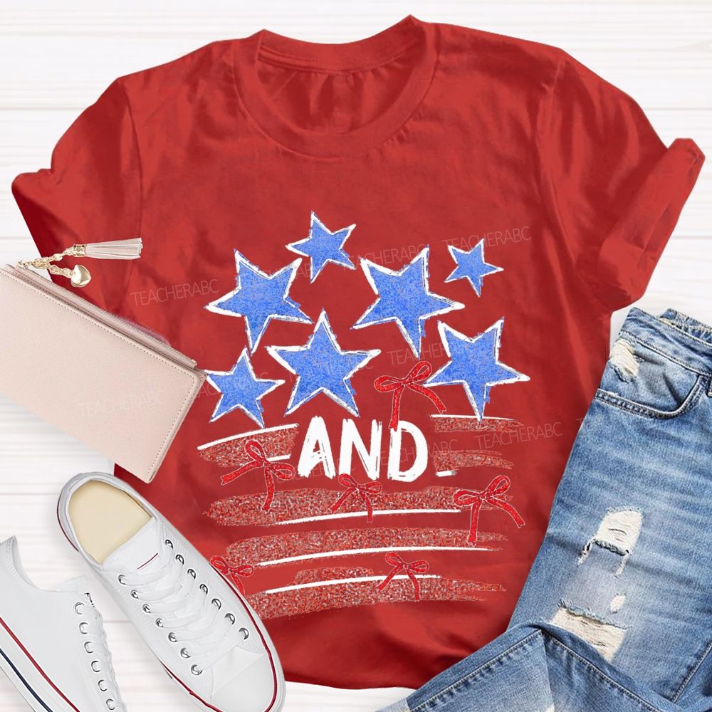 Blue Star And Red Strip Teacher T-shirt