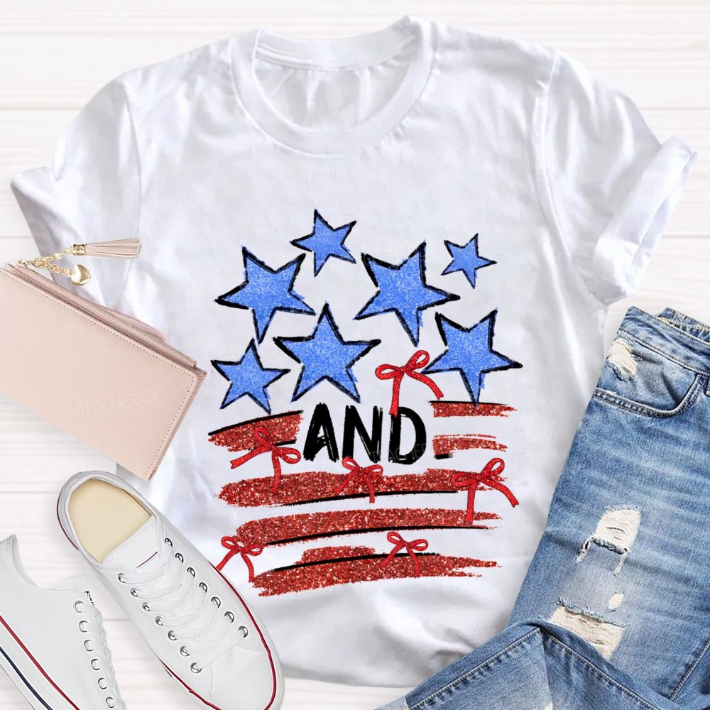 Blue Star And Red Strip Teacher T-shirt