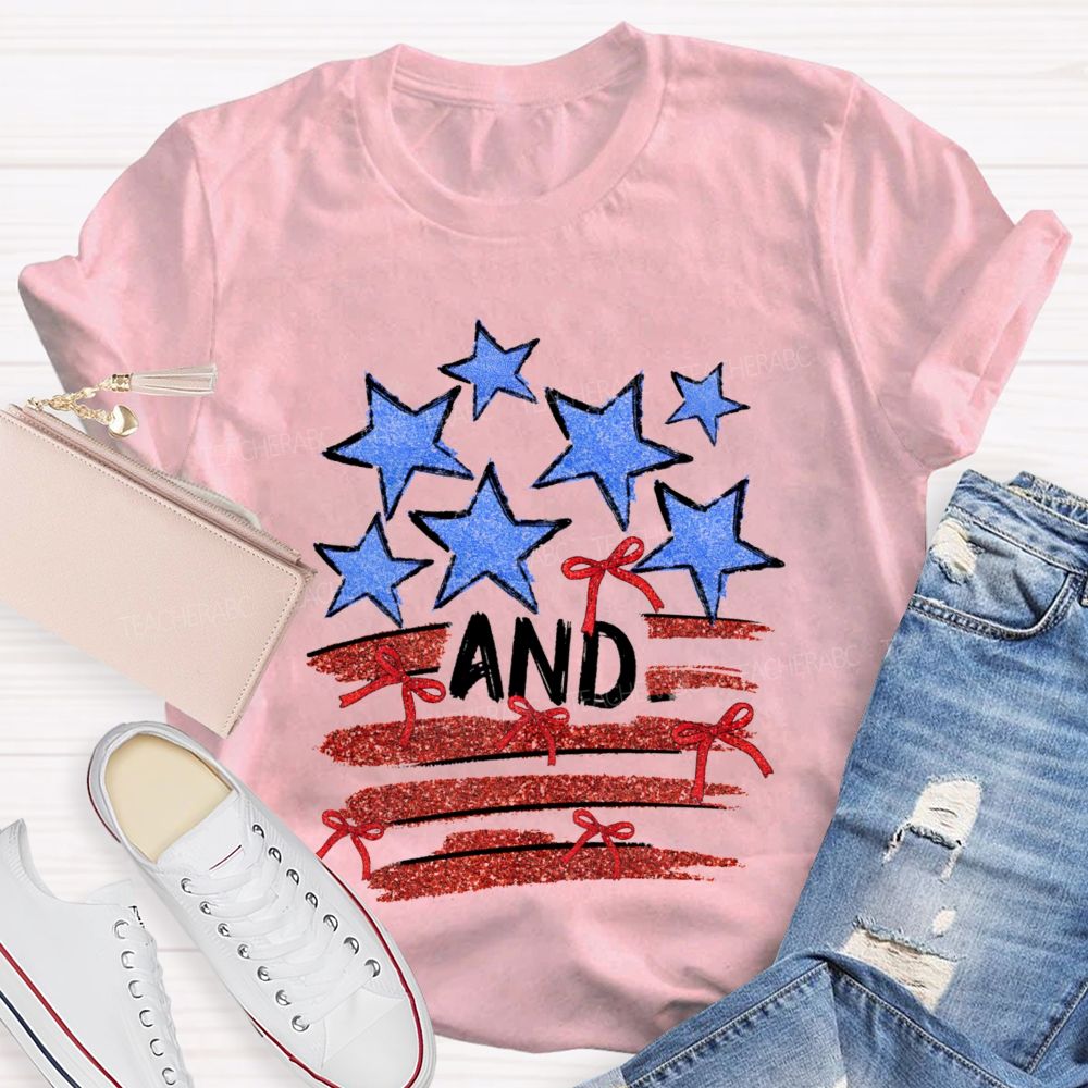 Blue Star And Red Strip Teacher T-shirt