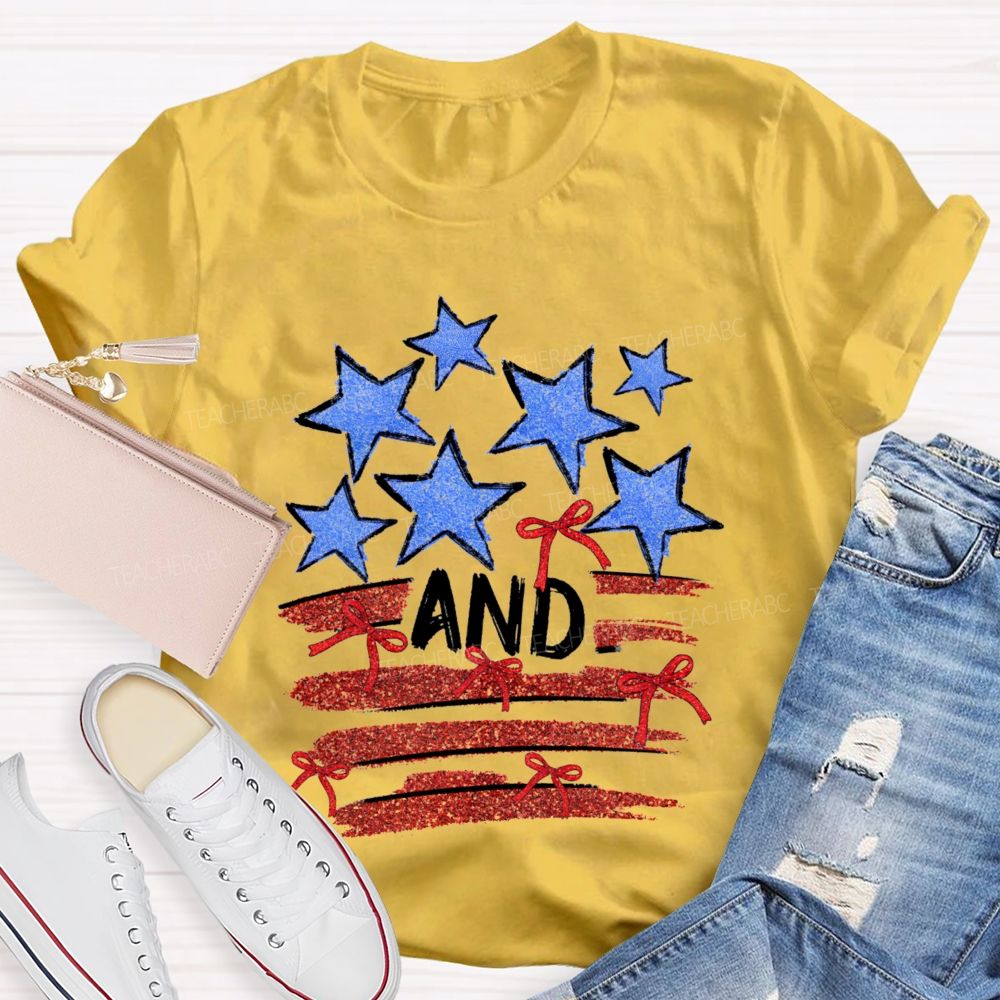 Blue Star And Red Strip Teacher T-shirt