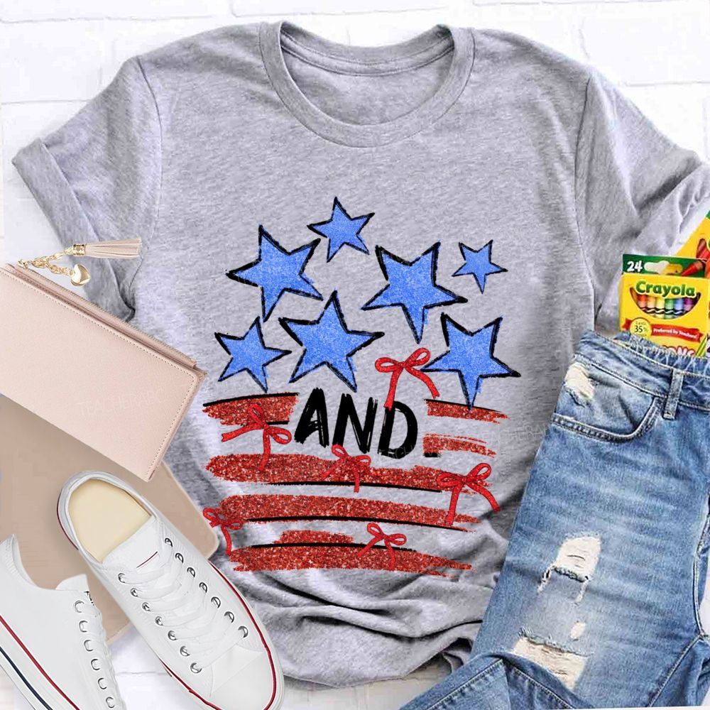 Blue Star And Red Strip Teacher T-shirt