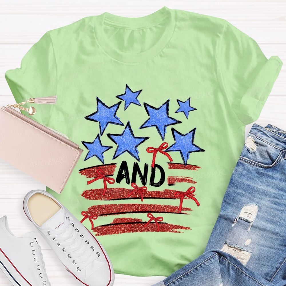 Blue Star And Red Strip Teacher T-shirt