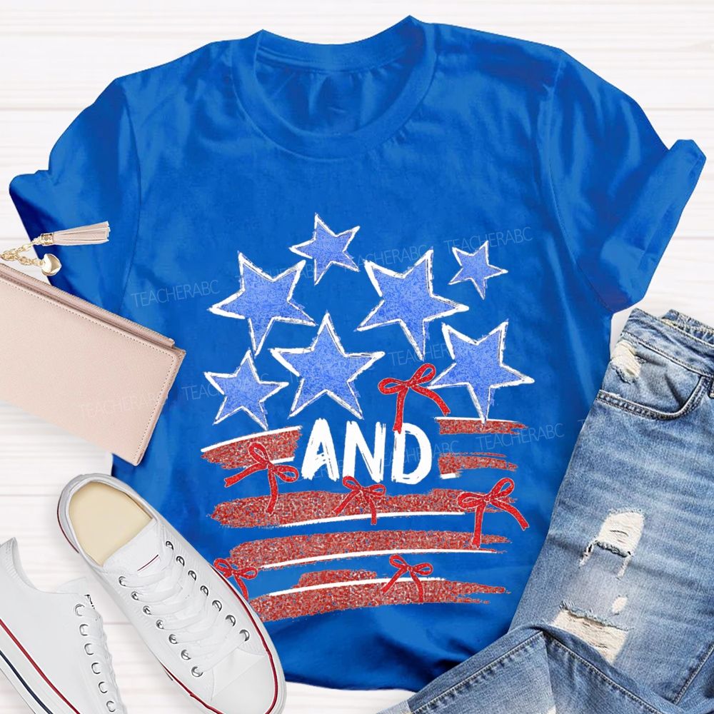 Blue Star And Red Strip Teacher T-shirt