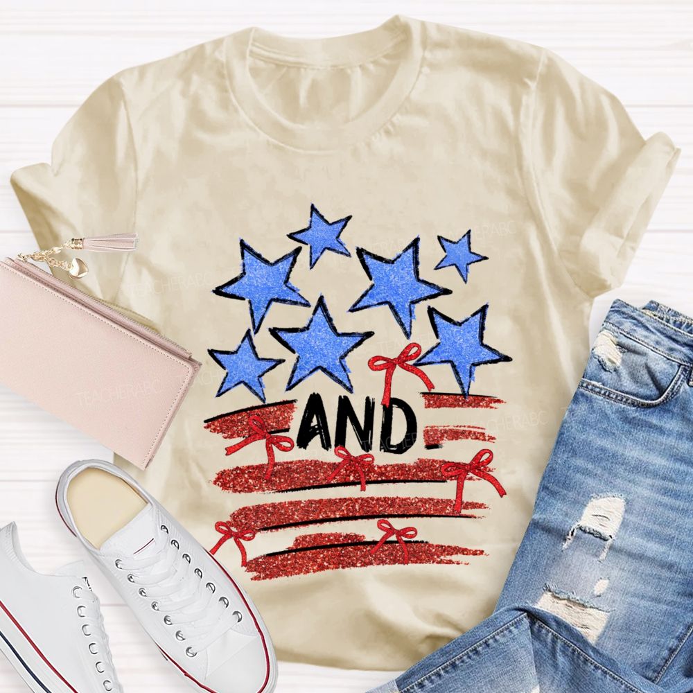 Blue Star And Red Strip Teacher T-shirt