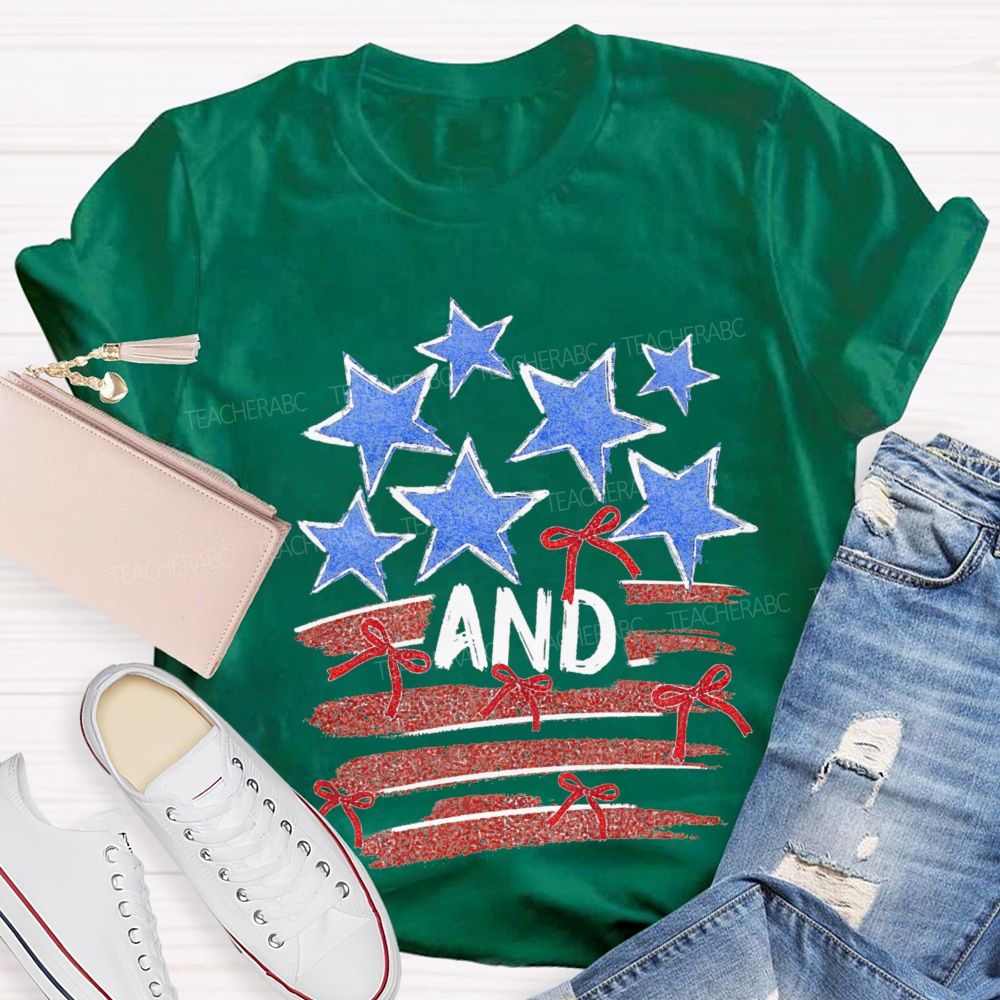 Blue Star And Red Strip Teacher T-shirt