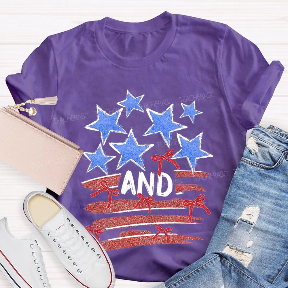 Blue Star And Red Strip Teacher T-shirt