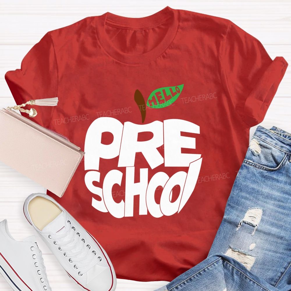 Hello Pre School Red Apple Teacher T-shirt