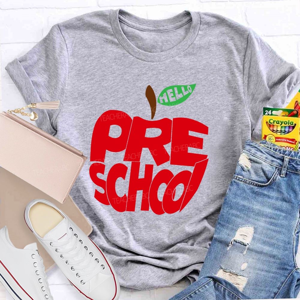 Hello Pre School Red Apple Teacher T-shirt