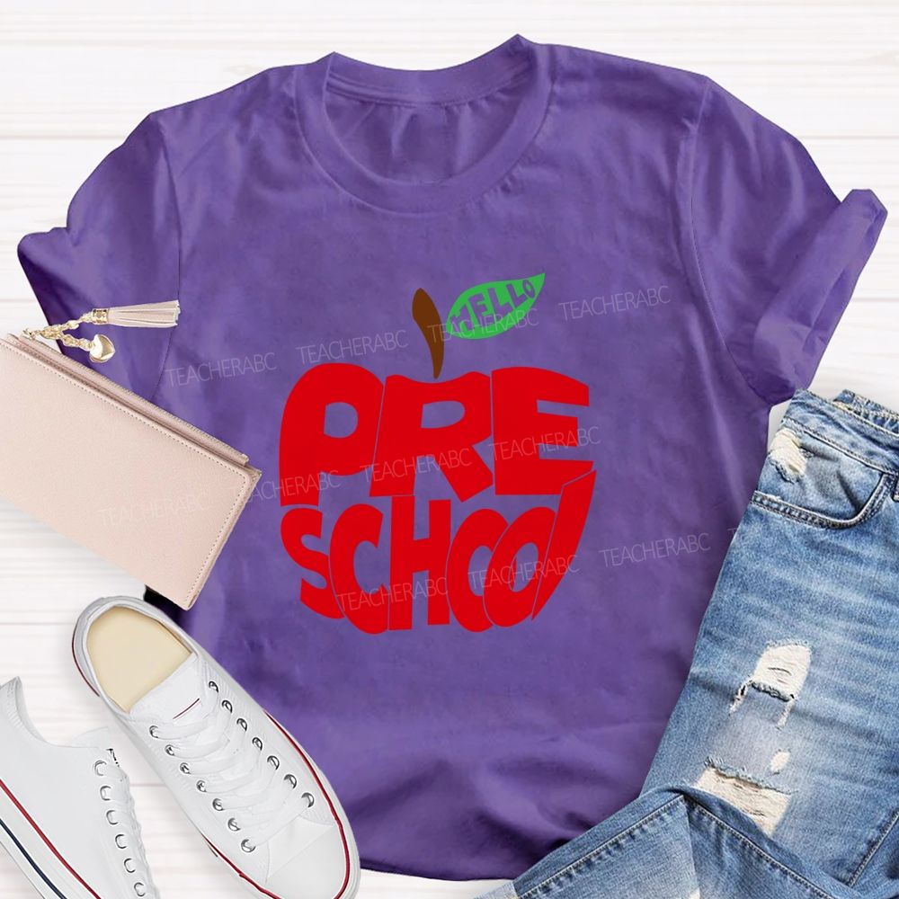 Hello Pre School Red Apple Teacher T-shirt