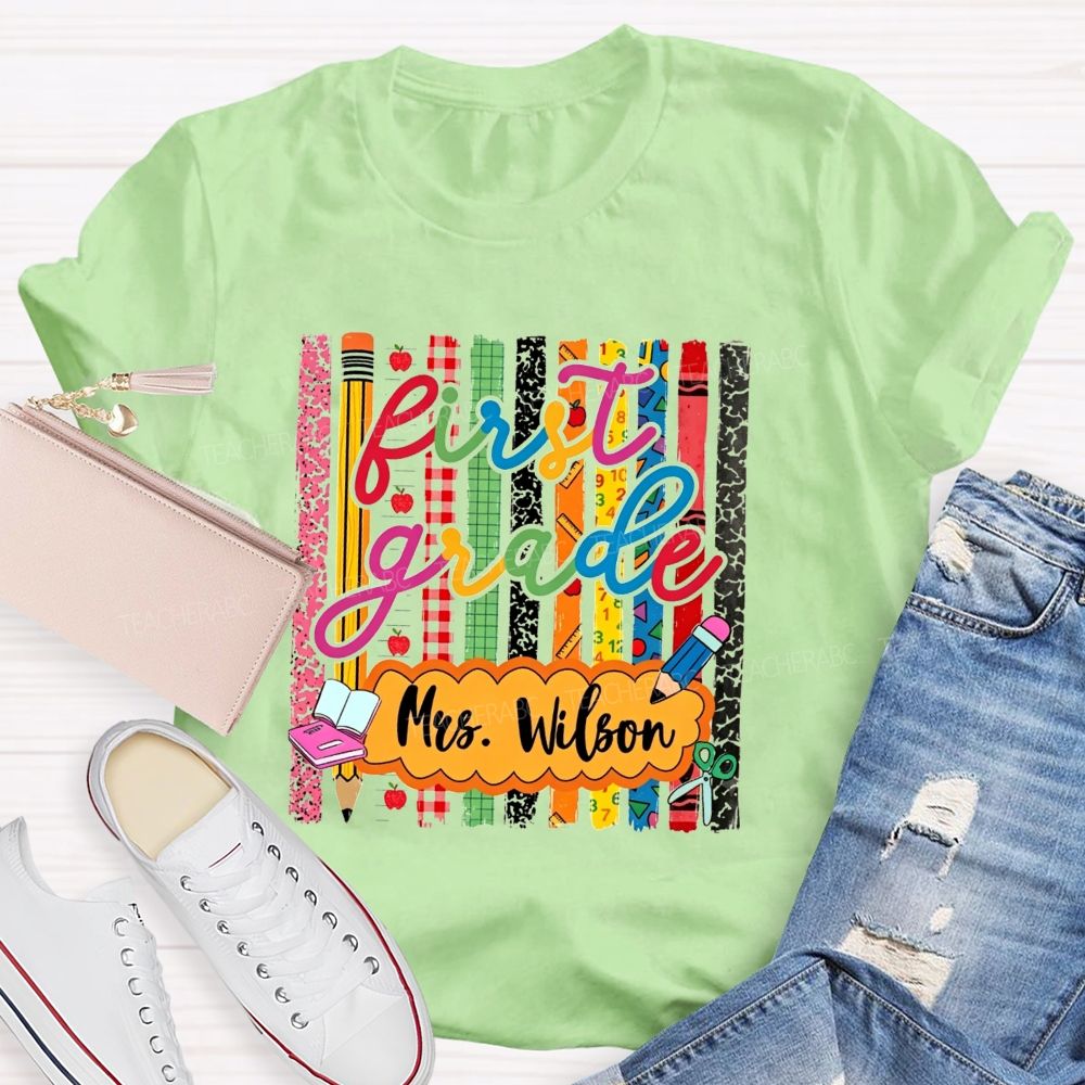 Personalized Name And Grade Proud First Grade Crew T-shirt
