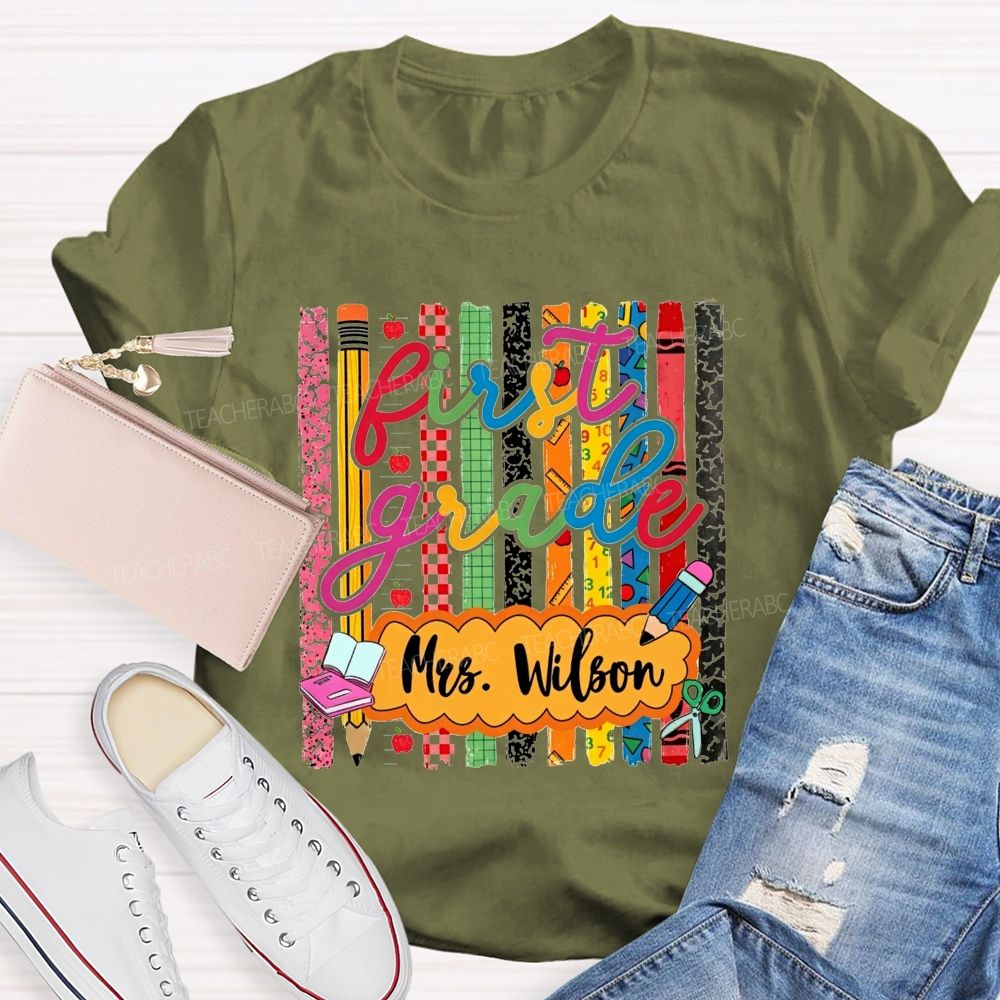 Personalized Name And Grade Proud First Grade Crew T-shirt