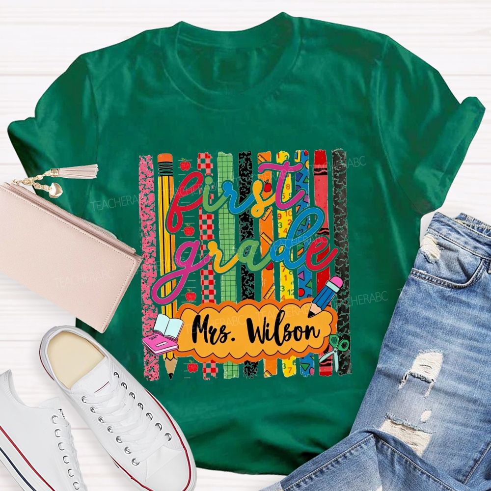 Personalized Name And Grade Proud First Grade Crew T-shirt