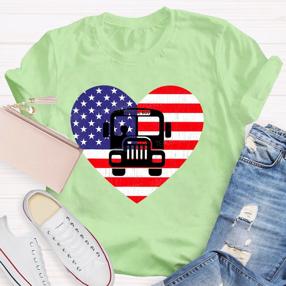 School Bus Flag Graphic  Teacher T-shirt