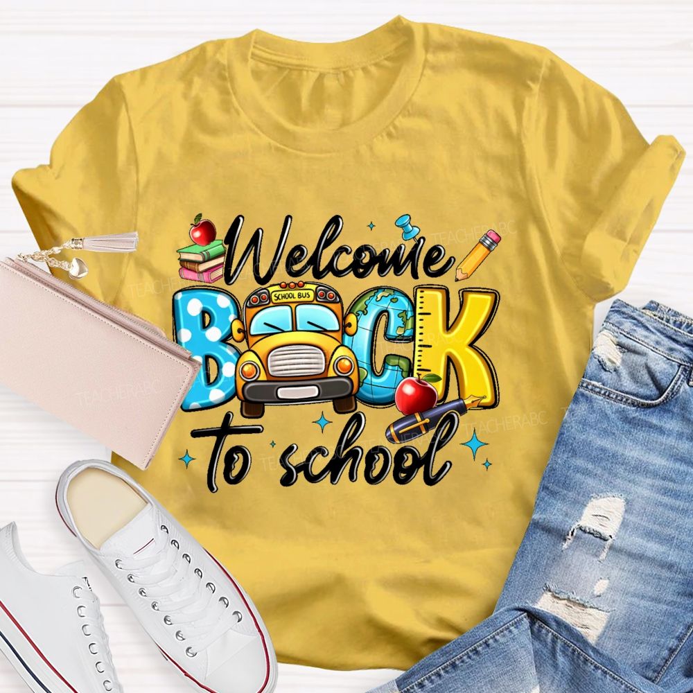 Welcome Back To School  Graphic  School  Bus  Teacher T-shirt