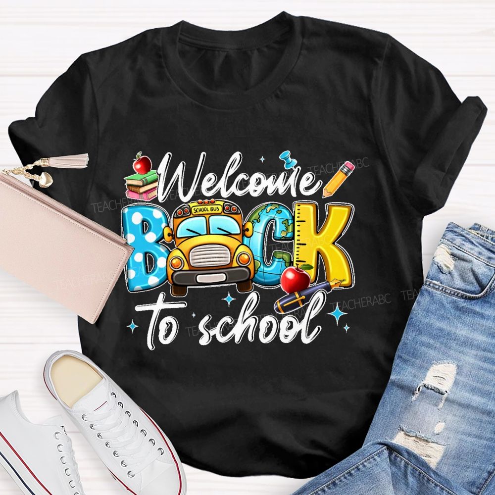 Welcome Back To School  Graphic  School  Bus  Teacher T-shirt