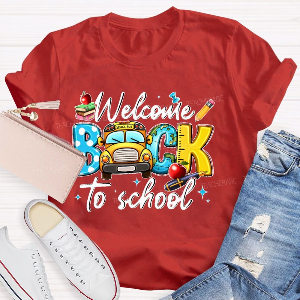 Welcome Back To School  Graphic  School  Bus  Teacher T-shirt