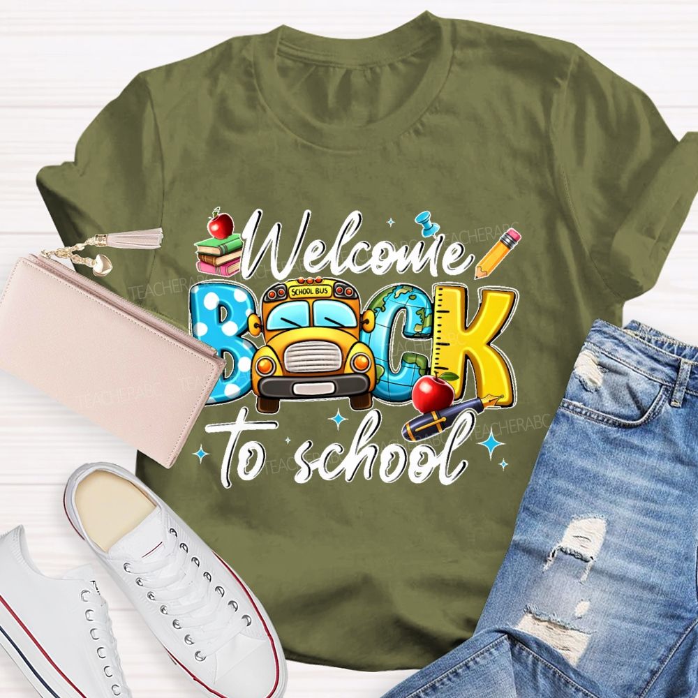 Welcome Back To School  Graphic  School  Bus  Teacher T-shirt