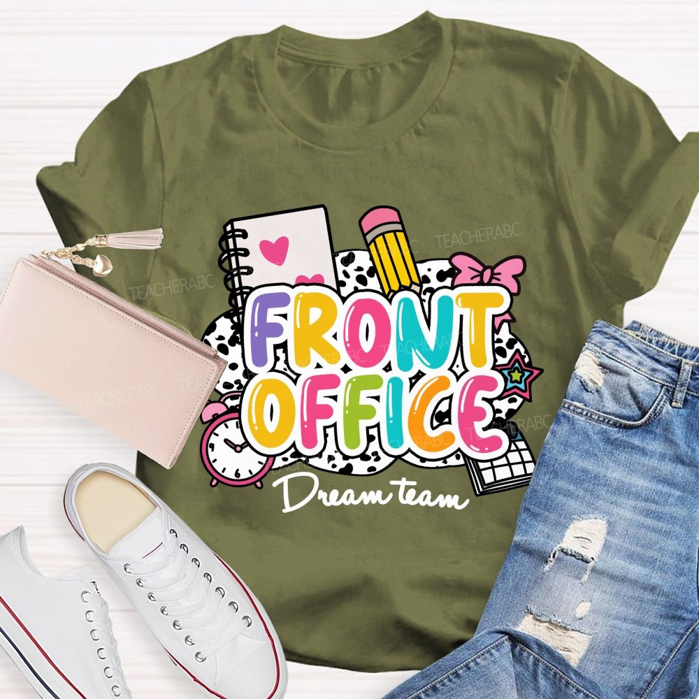 Front Office Dream Team Pink Bow Teacher T-shirt