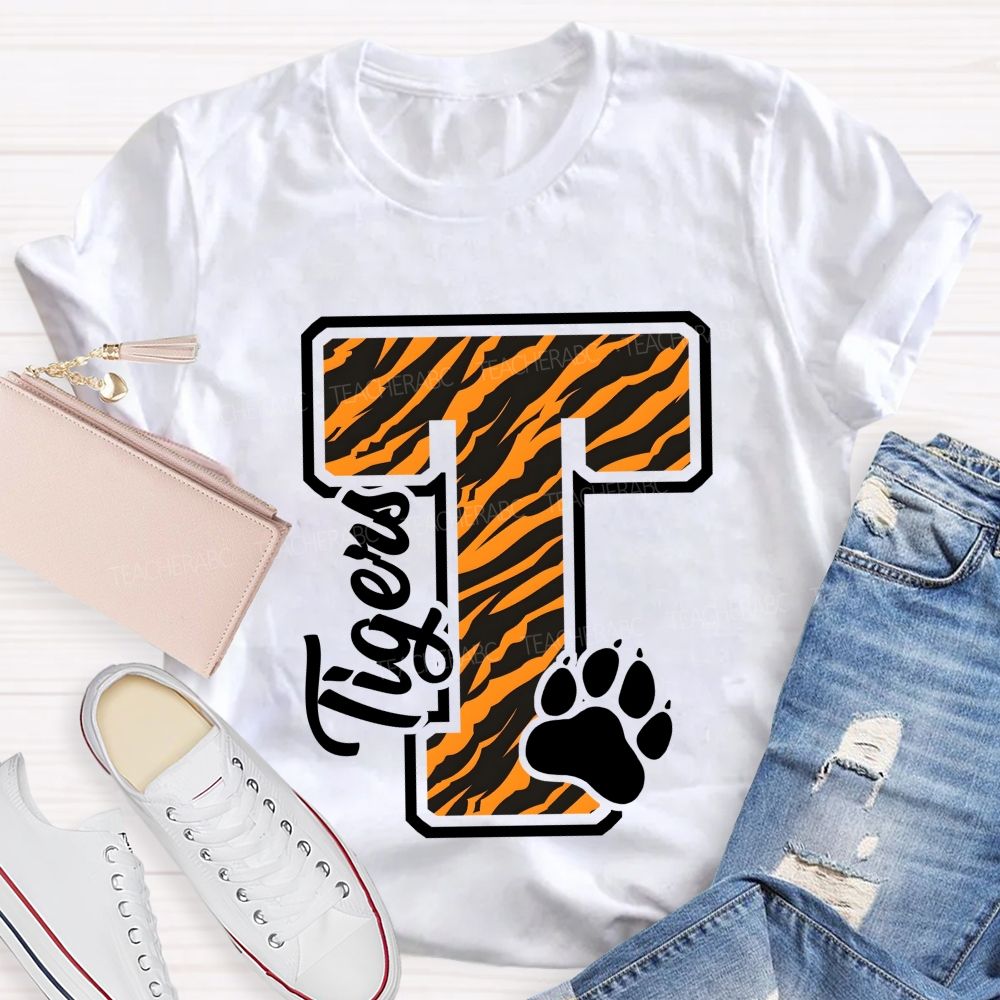Personalized Mascot T Is For Tiger Leopard Teacher T-Shirt