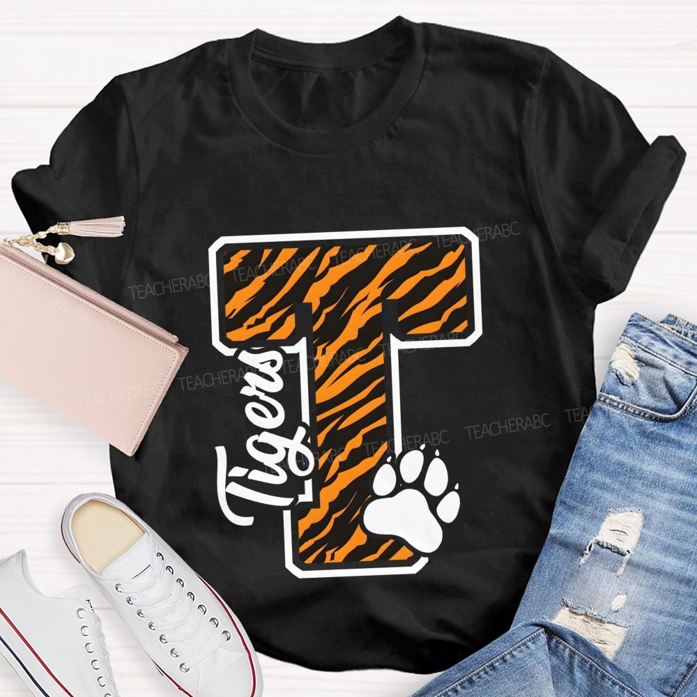 Personalized Mascot T Is For Tiger Leopard Teacher T-Shirt