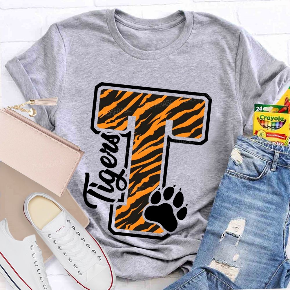 Personalized Mascot T Is For Tiger Leopard Teacher T-Shirt