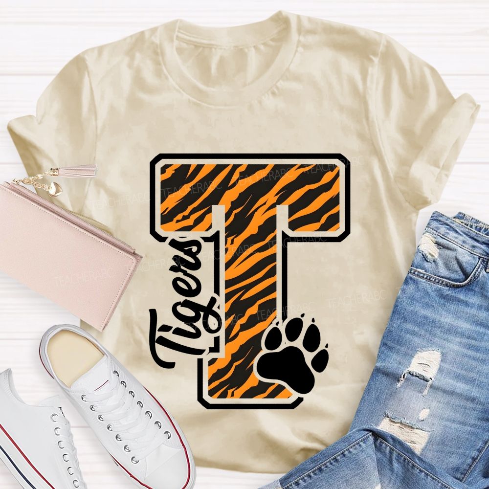 Personalized Mascot T Is For Tiger Leopard Teacher T-Shirt