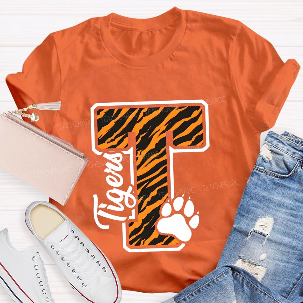 Personalized Mascot T Is For Tiger Leopard Teacher T-Shirt