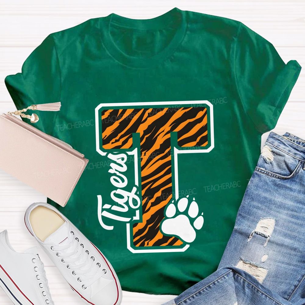 Personalized Mascot T Is For Tiger Leopard Teacher T-Shirt