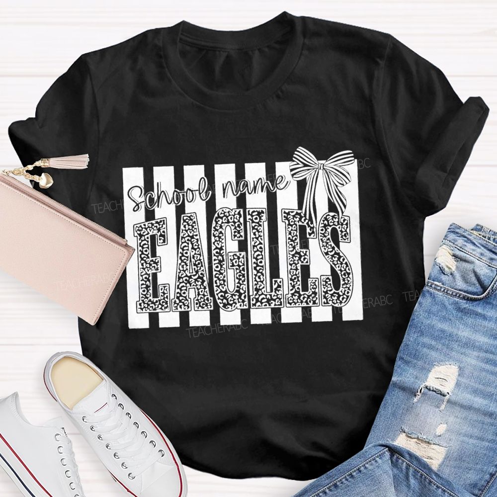 Personalized Mascot Leopard Bow Teacher T-Shirt