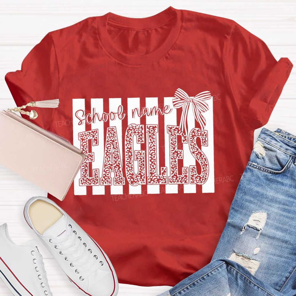 Personalized Mascot Leopard Bow Teacher T-Shirt