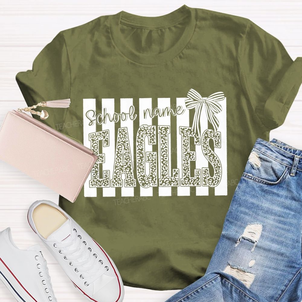 Personalized Mascot Leopard Bow Teacher T-Shirt