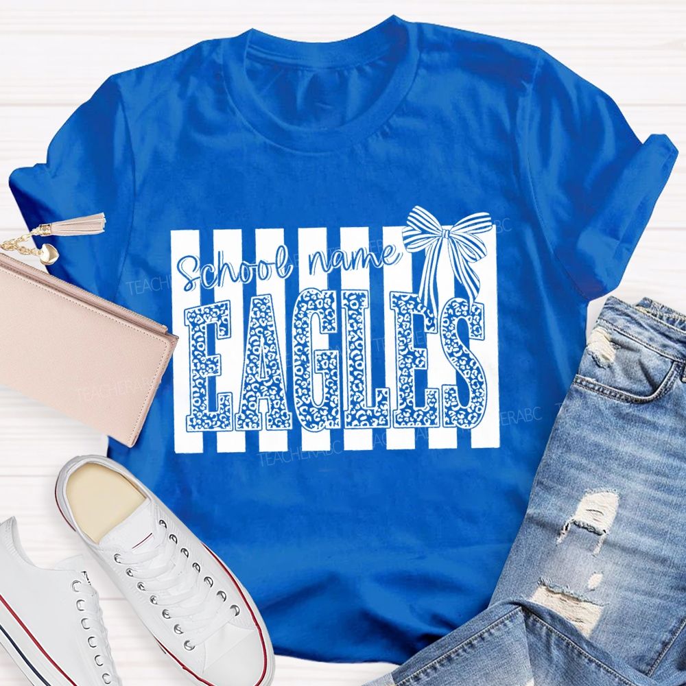 Personalized Mascot Leopard Bow Teacher T-Shirt