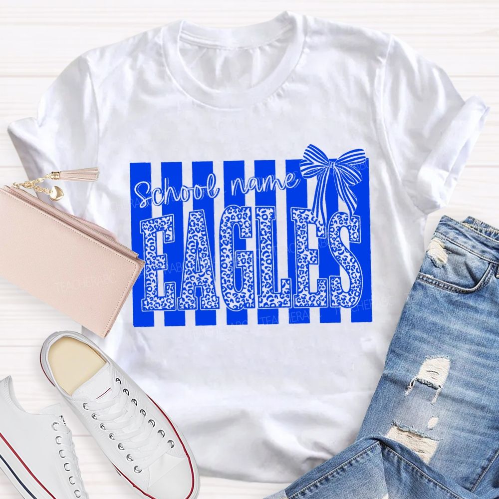 Personalized Mascot Leopard Bow Teacher T-Shirt