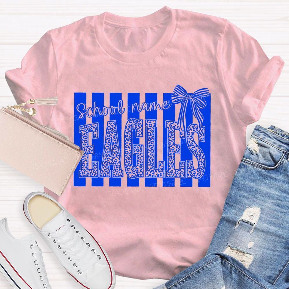 Personalized Mascot Leopard Bow Teacher T-Shirt