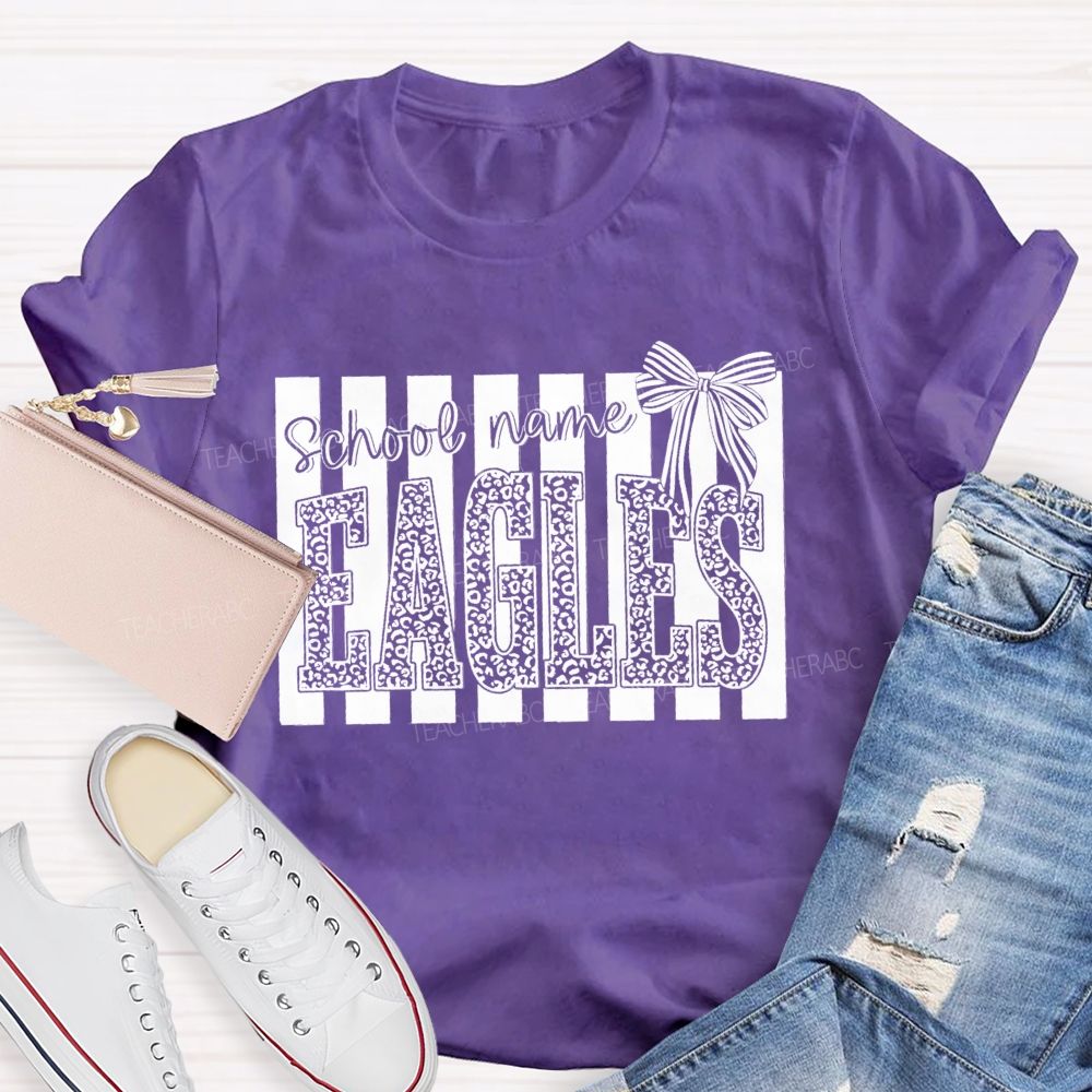 Personalized Mascot Leopard Bow Teacher T-Shirt