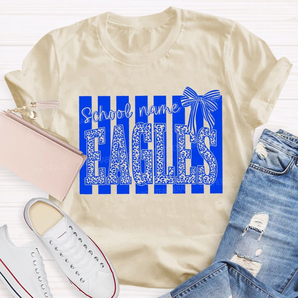 Personalized Mascot Leopard Bow Teacher T-Shirt