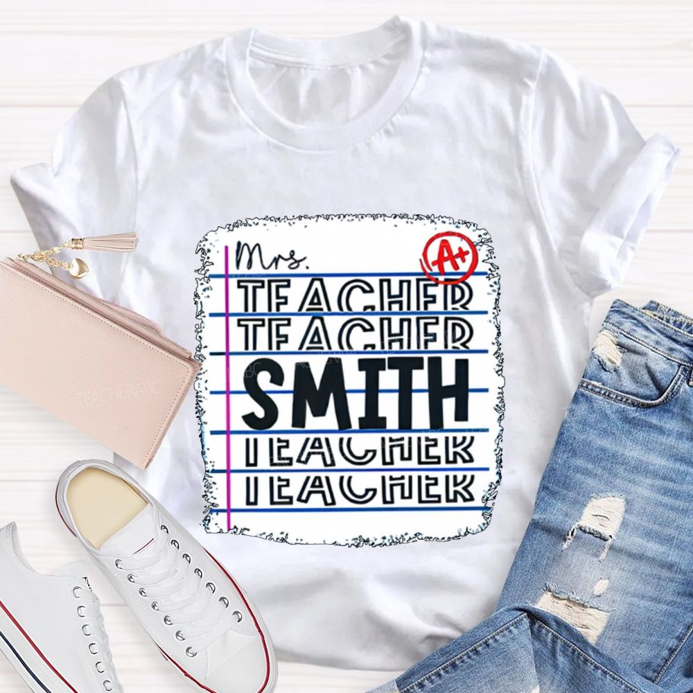 Personalized Teacher Name A+ Simple Text Print T-shirt