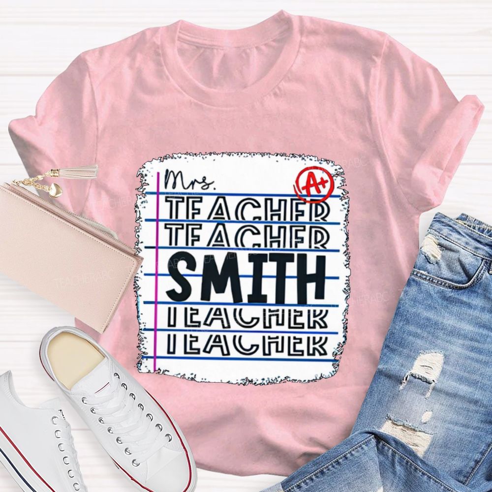Personalized Teacher Name A+ Simple Text Print T-shirt