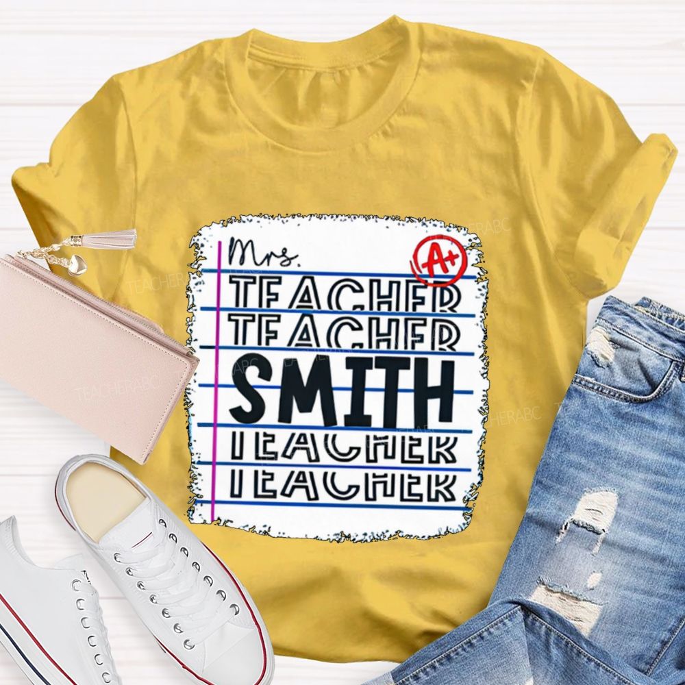 Personalized Teacher Name A+ Simple Text Print T-shirt