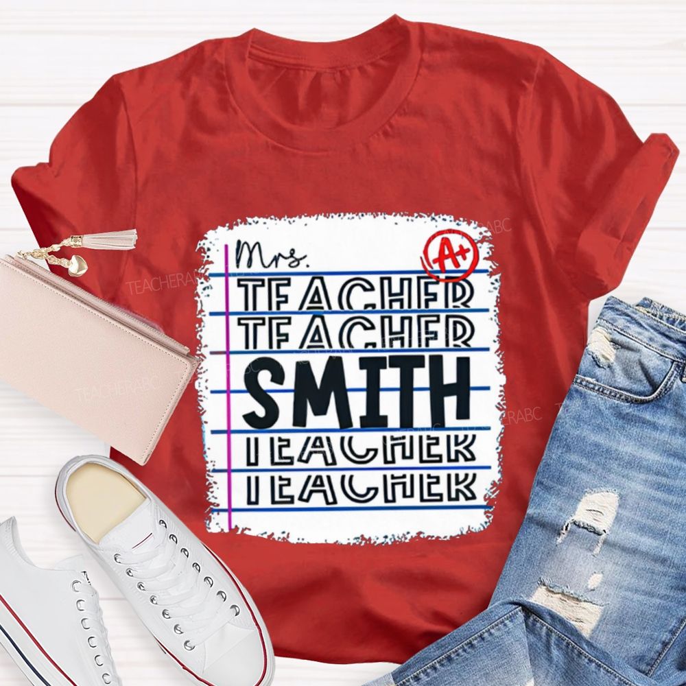 Personalized Teacher Name A+ Simple Text Print T-shirt