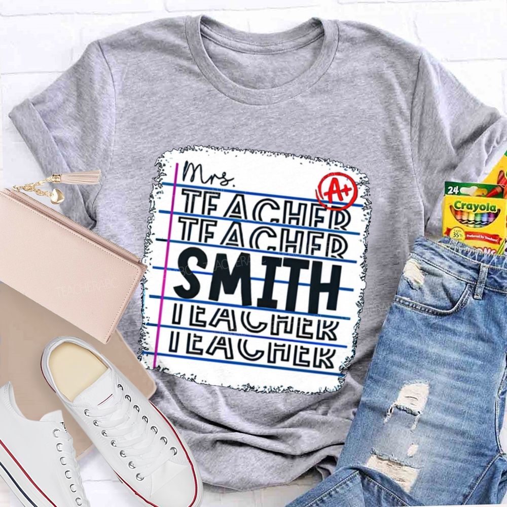 Personalized Teacher Name A+ Simple Text Print T-shirt