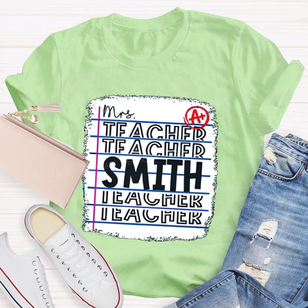 Personalized Teacher Name A+ Simple Text Print T-shirt