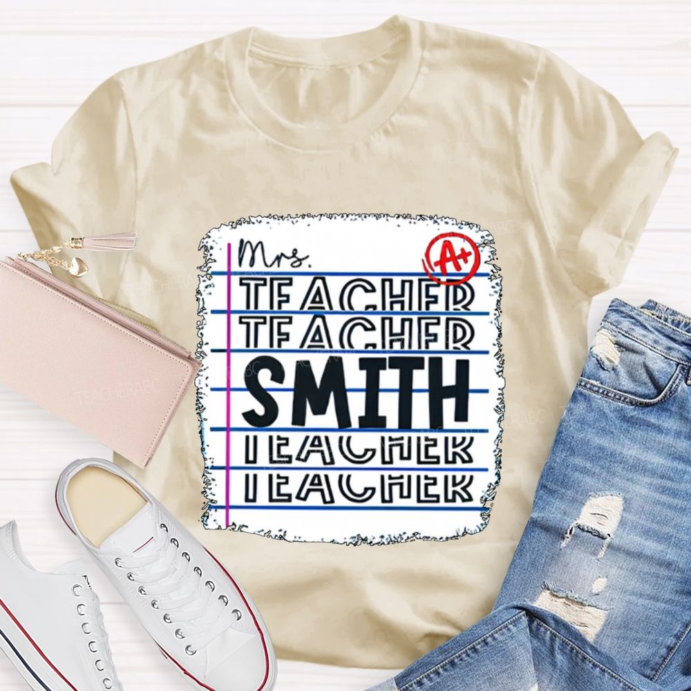 Personalized Teacher Name A+ Simple Text Print T-shirt