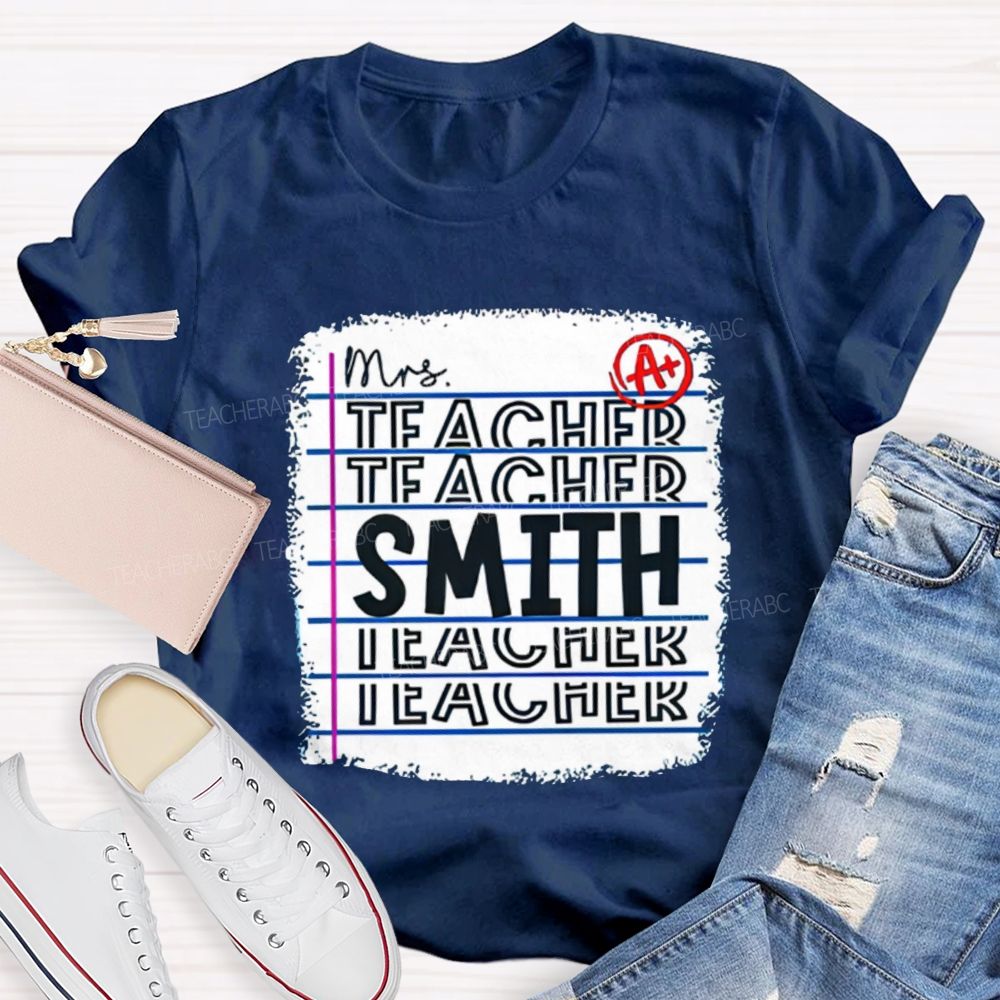 Personalized Teacher Name A+ Simple Text Print T-shirt