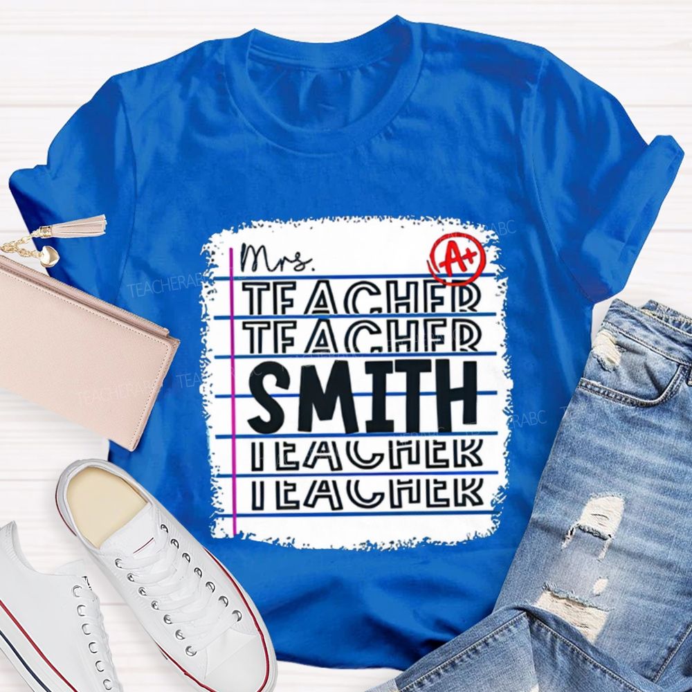 Personalized Teacher Name A+ Simple Text Print T-shirt