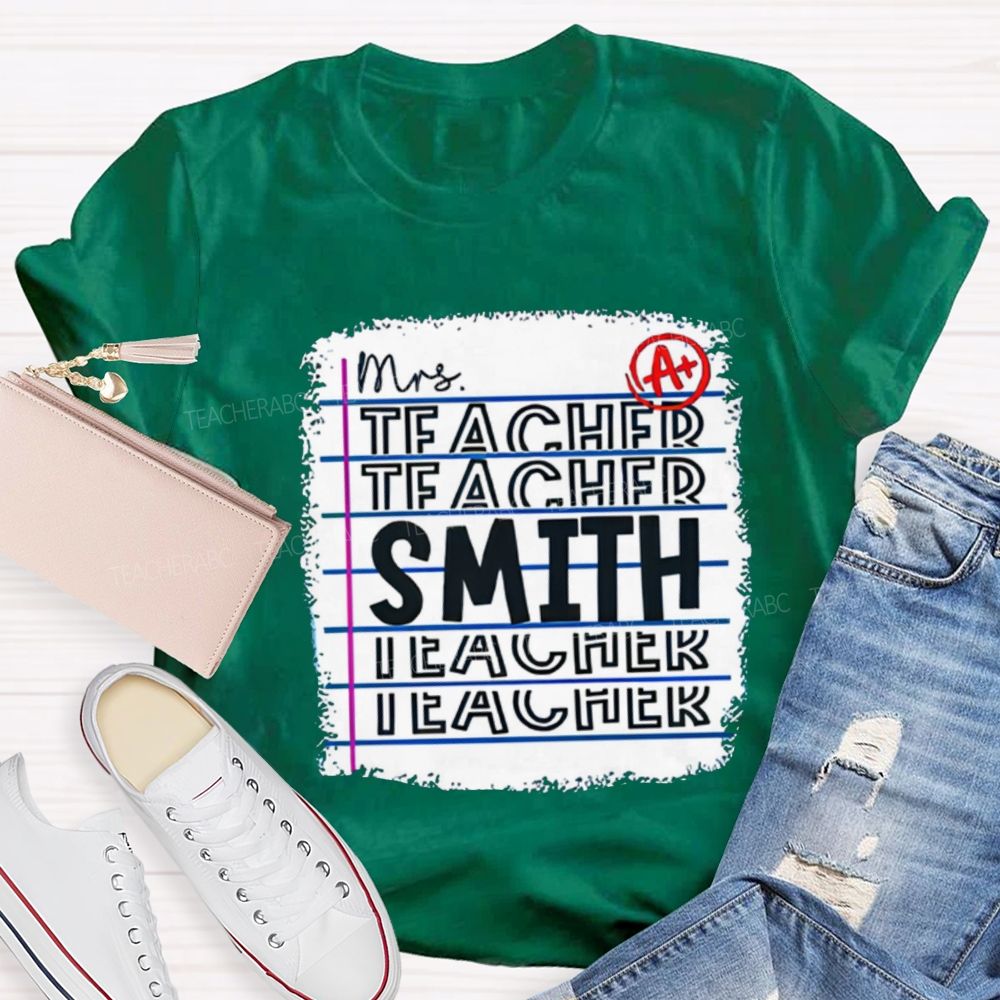 Personalized Teacher Name A+ Simple Text Print T-shirt