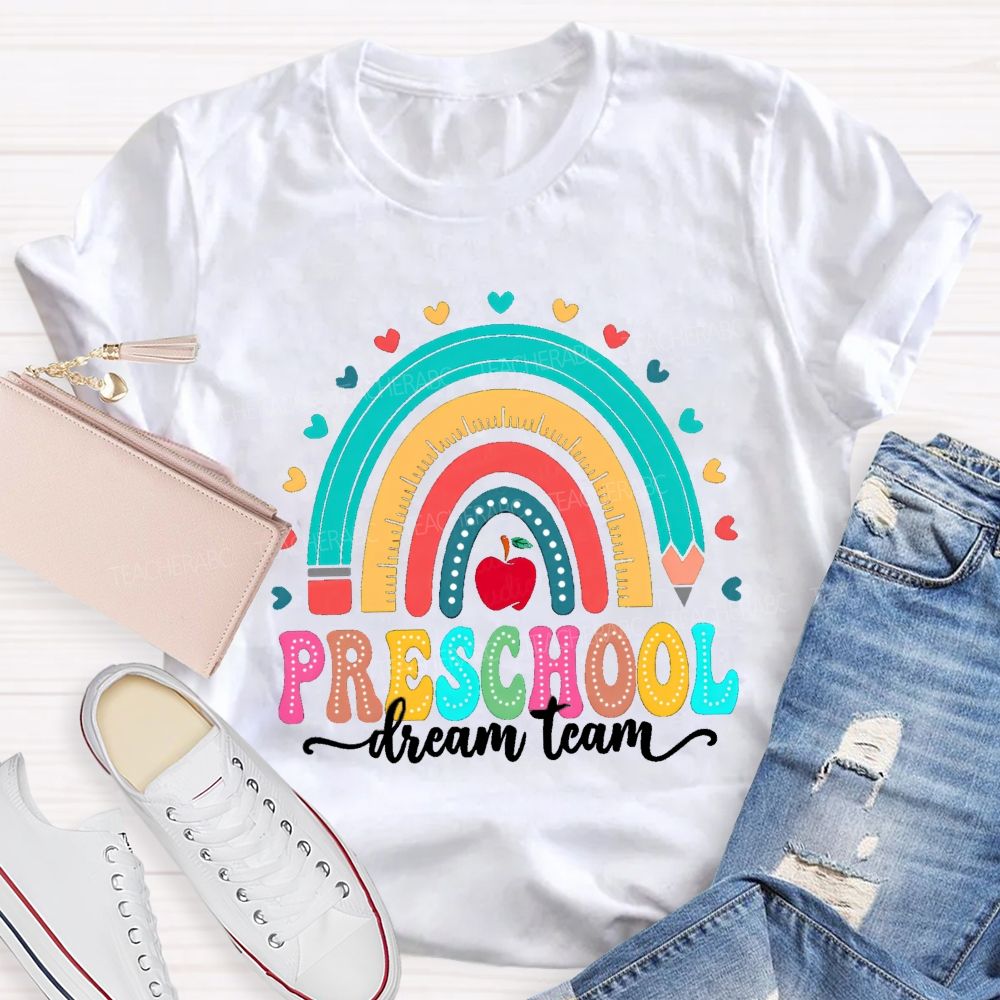Personalized Grade Rainbow Heart Apple Teacher T-Shirt