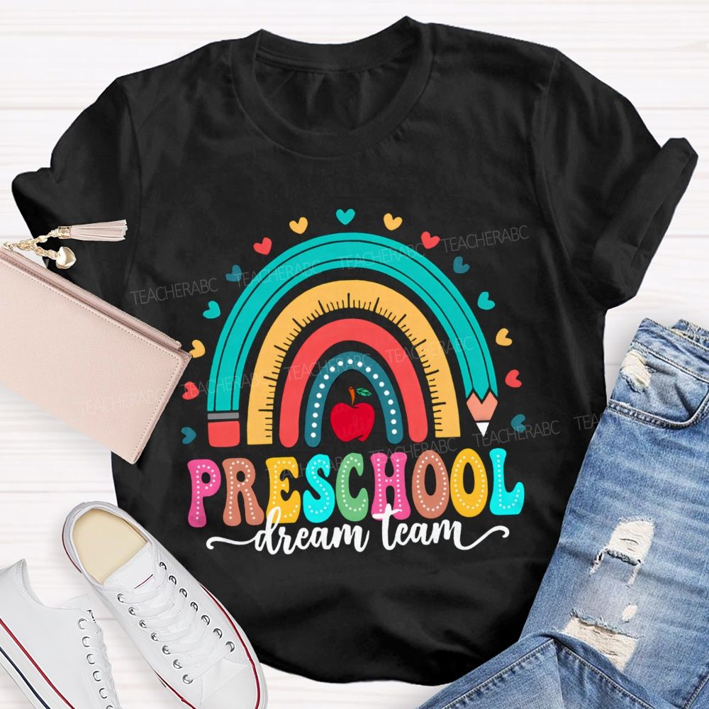 Personalized Grade Rainbow Heart Apple Teacher T-Shirt