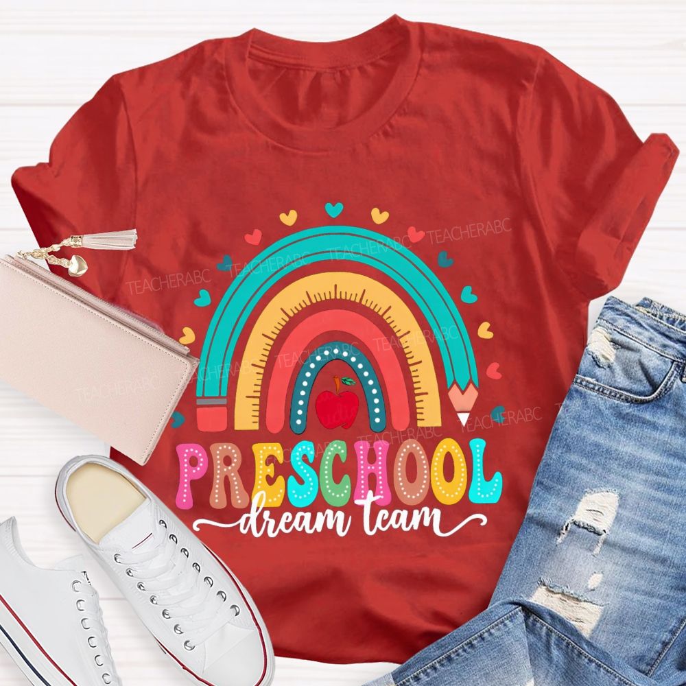 Personalized Grade Rainbow Heart Apple Teacher T-Shirt